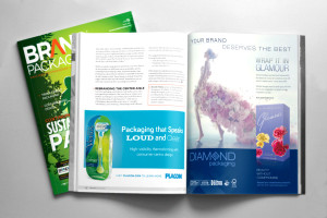 Brand Packaging Magazine Spread and Cover